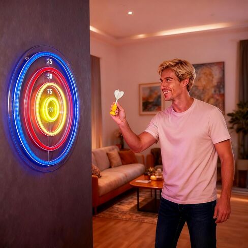 LED Light Up Dartboard with Safe Suction Cup Darts, LED Dartboard with Backlight for Kids, Teens & Adults, USB Powered Game Room Wall Decor for Family Fun in Saudi Arabia