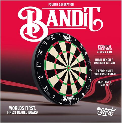 Shot Darts Official Competition Size, The Bandit Steel Tip Dartboard-Professional Bladed Bristle Board, Self Repair Sisal, Finest Bladed Dartboard 18" x 1 1/2" (SB3140) in Saudi Arabia