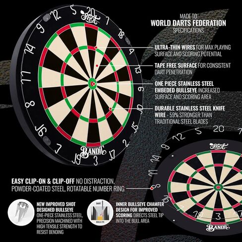 Shot Darts Official Competition Size, The Bandit Steel Tip Dartboard-Professional Bladed Bristle Board, Self Repair Sisal, Finest Bladed Dartboard 18" x 1 1/2" (SB3140) in Saudi Arabia