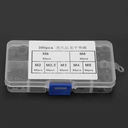 350 قطعة من النايلون الأسود البلاستيك غسالة حلقة طوقا مسطحة عدة M2/M2.5/M3/M4/M5/M6/M8 in Saudi Arabia