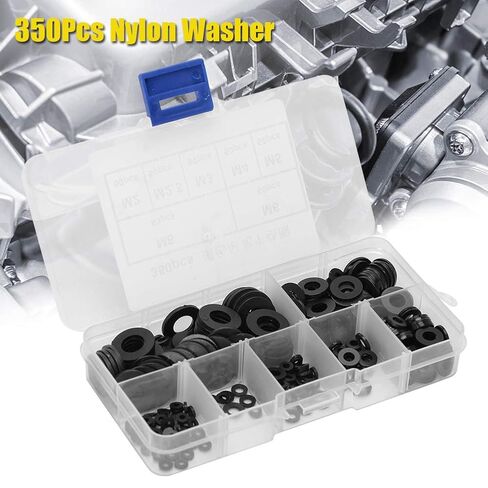 350 قطعة من النايلون الأسود البلاستيك غسالة حلقة طوقا مسطحة عدة M2/M2.5/M3/M4/M5/M6/M8 in Saudi Arabia