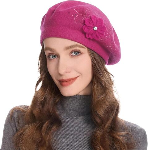 ZLYC Women French Beret hat Reversible Solid Color Floral Warm Knitted Beret Cap in Saudi Arabia