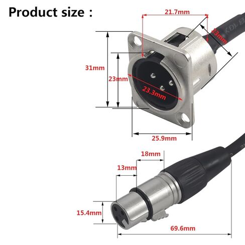 PENGLIN 2PCS XLR Pass-Through Panel Mount Pigtail Connector‌, D Type XLR Male to Female Converter Mount Cable, for Professional Audio Installations(60cm/23.62inch) in Saudi Arabia