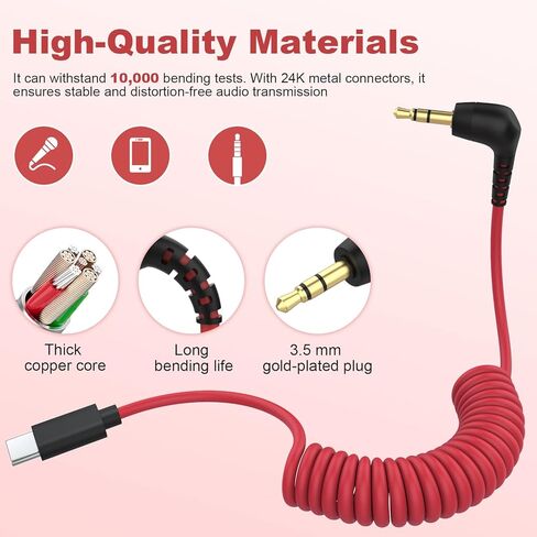كابل ميكروفون USB C إلى 3.5 مم TRS لميكروفون Rode Wireless GO 2، ME، Pro Mic، لـ Hollyland Lark M1، M2، 150 Max Duo كابل صوت ملفوف سلك ميكروفون لهاتف iPhone 16 Pro Max 15 Plus، Android in Saudi Arabia