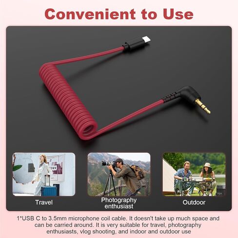 كابل ميكروفون USB C إلى 3.5 مم TRS لميكروفون Rode Wireless GO 2، ME، Pro Mic، لـ Hollyland Lark M1، M2، 150 Max Duo كابل صوت ملفوف سلك ميكروفون لهاتف iPhone 16 Pro Max 15 Plus، Android in Saudi Arabia