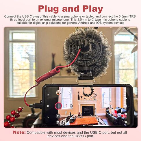 كابل ميكروفون USB C إلى 3.5 مم TRS لميكروفون Rode Wireless GO 2، ME، Pro Mic، لـ Hollyland Lark M1، M2، 150 Max Duo كابل صوت ملفوف سلك ميكروفون لهاتف iPhone 16 Pro Max 15 Plus، Android in Saudi Arabia