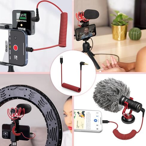 كابل ميكروفون USB C إلى 3.5 مم TRS لميكروفون Rode Wireless GO 2، ME، Pro Mic، لـ Hollyland Lark M1، M2، 150 Max Duo كابل صوت ملفوف سلك ميكروفون لهاتف iPhone 16 Pro Max 15 Plus، Android in Saudi Arabia