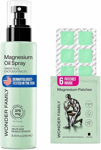 رذاذ زيت المغنيسيوم النقي للأقدام والجسم بالكامل - مهدئ للعضلات - رذاذ موضعي للقدم من المغنيسيوم لدعم النوم والاسترخاء - زجاجة رذاذ 8.45 أونصة سائلة، 6 رقع in Kuwait