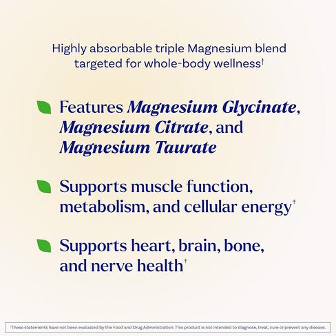 Natrol Triple Magnesium Complex Supplement, Glycinate, Citrate & Taurate 200mg High Absorption, Support Whole Body Wellness, 60 Capsules in Saudi Arabia