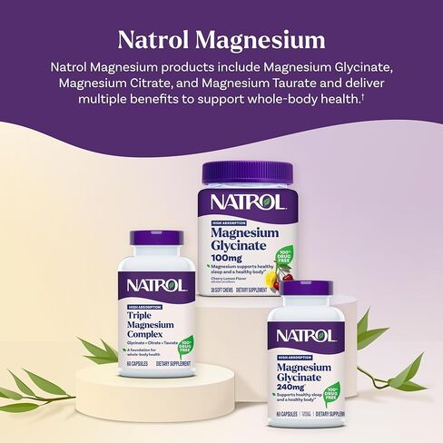 Natrol Triple Magnesium Complex Supplement, Glycinate, Citrate & Taurate 200mg High Absorption, Support Whole Body Wellness, 60 Capsules in Saudi Arabia