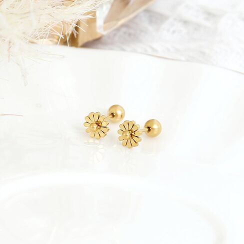 Made by Nami Minimalist Gold Flower Stud Earrings for Women Hypoallergenic Floral Earrings with Ball Screw Back Closures in Saudi Arabia