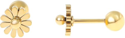 Made by Nami Minimalist Gold Flower Stud Earrings for Women Hypoallergenic Floral Earrings with Ball Screw Back Closures in Saudi Arabia
