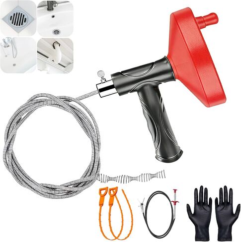 استنزاف ثعبان اوجير 33 قدم، السباكة ثعبان استنزاف الشعر تسد ​​أداة إزالة، الثقيلة ثعبان اوجير، بالوعة فك انسداد استنزاف أداة تنظيف للحمام المطبخ حوض الاستحمام استنزاف مزيل انسداد مع قفازات in Kuwait