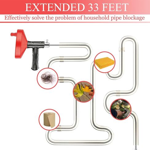 استنزاف ثعبان اوجير 33 قدم، السباكة ثعبان استنزاف الشعر تسد ​​أداة إزالة، الثقيلة ثعبان اوجير، بالوعة فك انسداد استنزاف أداة تنظيف للحمام المطبخ حوض الاستحمام استنزاف مزيل انسداد مع قفازات in Kuwait
