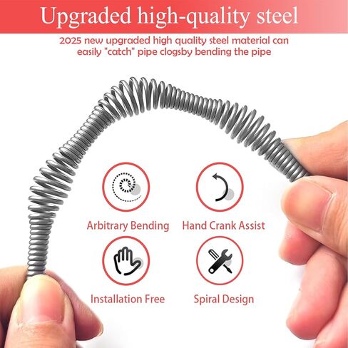 استنزاف ثعبان اوجير 33 قدم، السباكة ثعبان استنزاف الشعر تسد ​​أداة إزالة، الثقيلة ثعبان اوجير، بالوعة فك انسداد استنزاف أداة تنظيف للحمام المطبخ حوض الاستحمام استنزاف مزيل انسداد مع قفازات in Kuwait