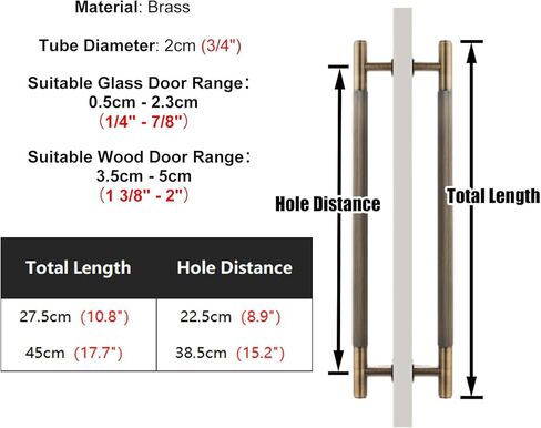 Brass Door Handle for Commercial Interior Exterior 10.8" Long Entry Pull Bar for Two Side Glass Barn Door (Size: 27.5X22.5cm) in Saudi Arabia