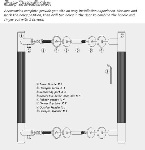 Brass Door Handle for Commercial Interior Exterior 10.8" Long Entry Pull Bar for Two Side Glass Barn Door (Size: 27.5X22.5cm) in Saudi Arabia