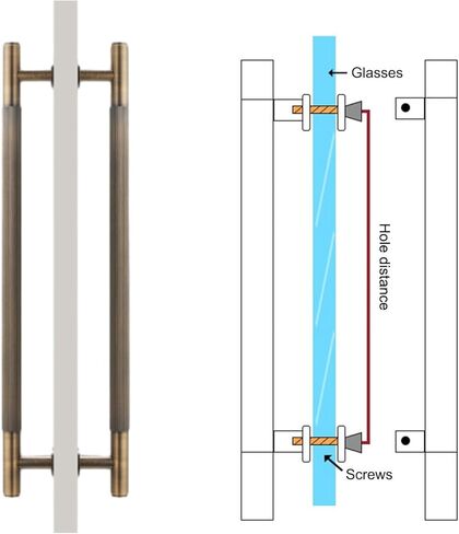 Brass Door Handle for Commercial Interior Exterior 10.8" Long Entry Pull Bar for Two Side Glass Barn Door (Size: 27.5X22.5cm) in Saudi Arabia