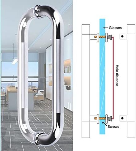 Heavy Duty Stainless Steel Commercial Glass Shower Door Handle Easy to Install Brushed Silver Finish 30cm (11 3/4") Length in Saudi Arabia