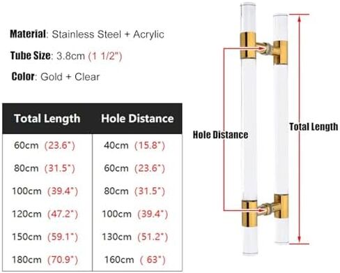 Acrylic Clear Crystal Finish Barn Door Handle Pull Bar for Long Commercial Sheds Gates with Double Sided Installation Gold (80X60cm/31.5"X23.6") in Saudi Arabia
