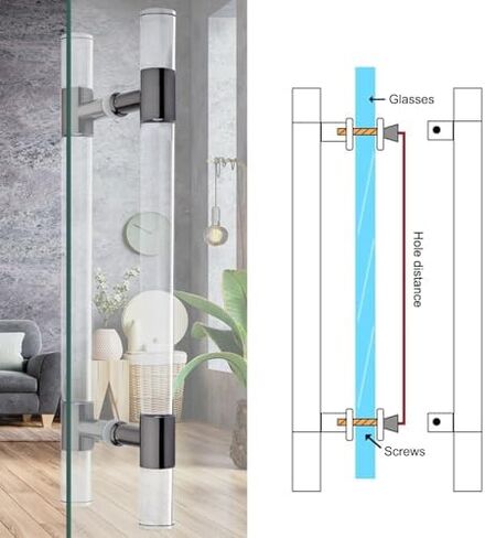 Acrylic Clear Crystal Finish Barn Door Handle Pull Bar for Long Commercial Sheds Gates with Double Sided Installation Gold (80X60cm/31.5"X23.6") in Saudi Arabia
