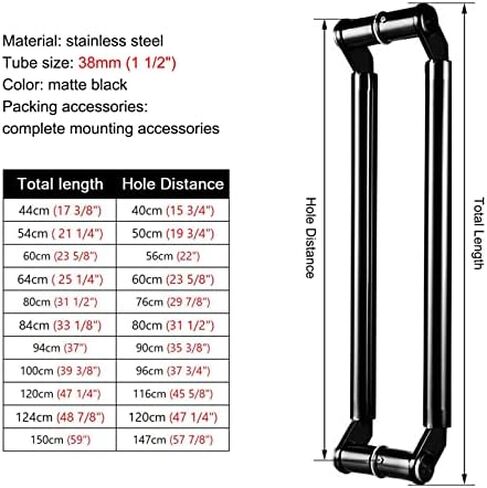 Commercial Double Sided Round Glass Door Handles Stainless Steel Push Pull Bar for Entrance Shower Barn Doors Matte Black (Size: 150cm) in Saudi Arabia