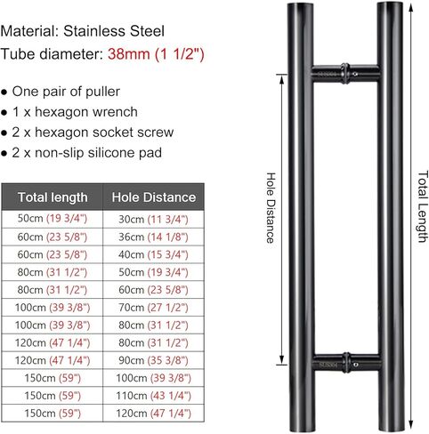 Stainless Steel Long Door Pull Handle Hardware for Exterior Commercial Door/Barn Door Modern Bar Pull Handle Push Pull Door Handles (Color: Black Size: 120cm) in Saudi Arabia