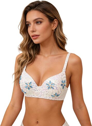 ROYAL SMEELA Women's Sequin Bra Top Adjustable Flower Beaded Bras for Belly Dance Performance Daily Wear Costume in Saudi Arabia