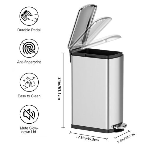 30 Liter Slim Trash Can, 8 Gallon Step Garbage Can with Removable Inner Bucket， Stainless Steel Recycling Bin for Narrow Space, Bathroom, Kitchen, Silver in Kuwait