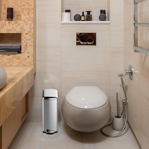 30 Liter Slim Trash Can, 8 Gallon Step Garbage Can with Removable Inner Bucket， Stainless Steel Recycling Bin for Narrow Space, Bathroom, Kitchen, Silver in Kuwait