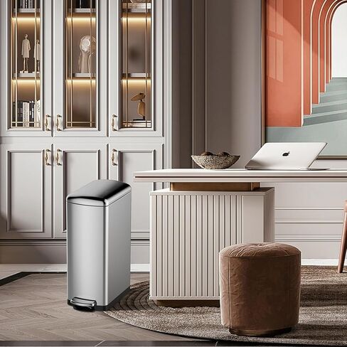 30 Liter Slim Trash Can, 8 Gallon Step Garbage Can with Removable Inner Bucket， Stainless Steel Recycling Bin for Narrow Space, Bathroom, Kitchen, Silver in Kuwait