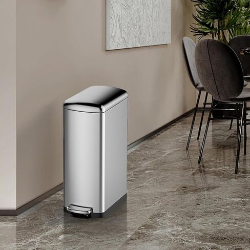 30 Liter Slim Trash Can, 8 Gallon Step Garbage Can with Removable Inner Bucket， Stainless Steel Recycling Bin for Narrow Space, Bathroom, Kitchen, Silver in Kuwait