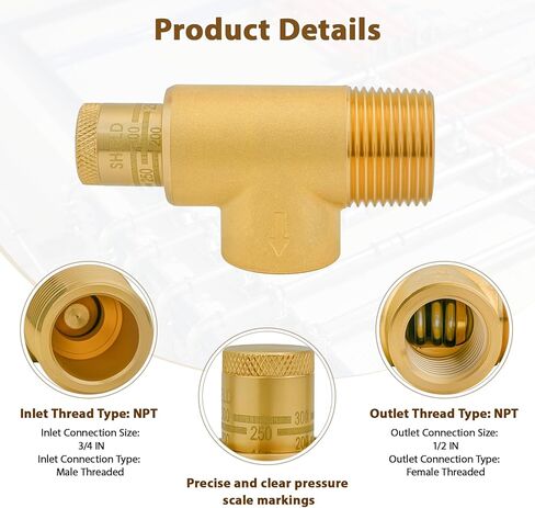0372271، 530C-STD، 1/2 بوصة × 3/4 بوصة صمام تنفيس قابل للتعديل صمام تخفيف الضغط للأنظمة التي تحتوي على الماء أو الزيت أو الهواء، يستخدم في التطبيقات التجارية والسكنية والصناعية in Kuwait