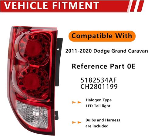 ضوء خلفي متوافق مع 2011-2020 دودج جراند كارافان الجانب الأيمن للراكب LED الخلفي الخلفي الذيل مصباح LED مصباح مكابح in Kuwait