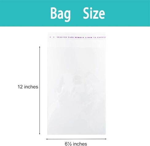 Self Sealing Cellophane Bags 200Pcs-Self-Adhesive OPP Bags - Clear, Resealable Packaging for Versatile Use-Cookie,Toys，Products，Candy,Gift,Retail,Storage(6½ x 12") in Saudi Arabia