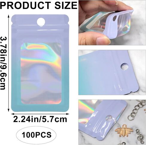 100PCS Reusable Mylar Bags Sealed Laser Gradient Color Pouches Self Sealing Pouches for Storing Necklaces and Small Jewelry Durable Packaging Bags for Accessories in Saudi Arabia