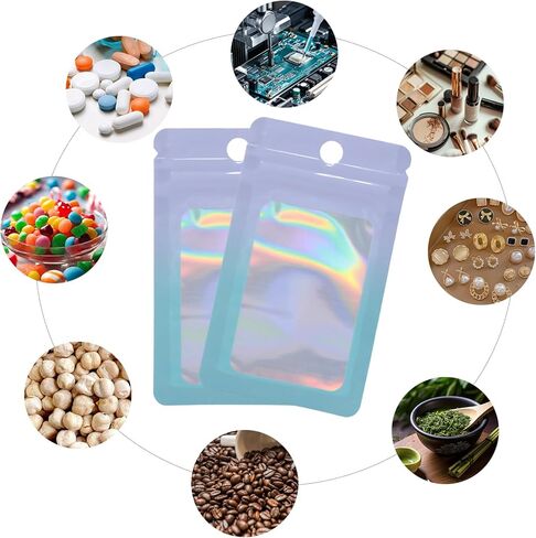 100PCS Reusable Mylar Bags Sealed Laser Gradient Color Pouches Self Sealing Pouches for Storing Necklaces and Small Jewelry Durable Packaging Bags for Accessories in Saudi Arabia