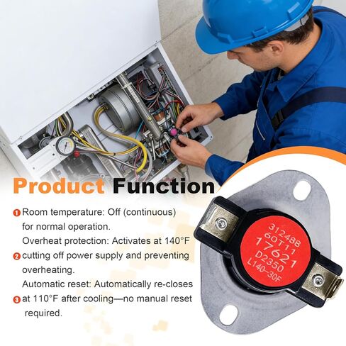 S1-02535380000 فرن ترموستات L140-30F مفتاح حد، إعادة ضبط تلقائي، متوافق مع فرن Coleman Evcon York - بديل لـ S1-7945-3281، S1-7945-3271 - مفتاح قطع آمن لدرجة الحرارة العالية in Kuwait