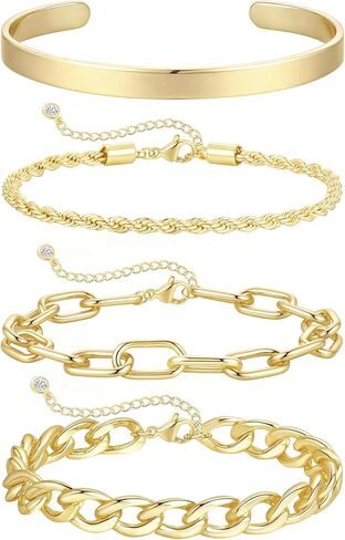 KOHOTA أساور الذهب مكتنزة للنساء غير تشويه 14K مطلية بالذهب الكفة سوار المكدس العصرية الحب الإسورة أساور تكويم سوار التنس مجموعة التعادل عقدة مشبك الورق الكوبي فيجارو سلسلة مجوهرات الهدايا in Kuwait