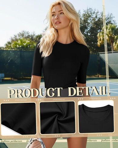 Women's Workout Tops Half Sleeve Compression Shirt Slim Fit Crewneck Elbow Length Tees 1/2 Sleeve Athletic T-Shirts in Saudi Arabia