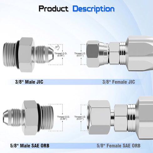 موصل خرطوم هيدروليكي 3/8 بوصة JIC ذكر × 5/8 بوصة SAE ORB ذكر محول مستقيم وصلات الأنابيب الهيدروليكية تركيب محول 6400-06-10 للأنظمة الهيدروليكية (عبوتان) in Kuwait