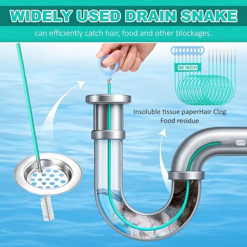 30 حزمة 50 بوصة بالوعة الأفعى السائبة الشعر استنزاف تسد مزيل غير قابلة للكسر استنزاف المعادن ثعبان الشعر أداة إزالة مرنة وطويلة أداة فك انسداد حوض الحمام حوض الاستحمام in Kuwait