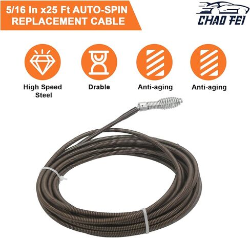 Drain Cleaning Cable 5/16 In x 25 Ft Replace 62235 Compatible with G1501245, 4MY89, 4Z661, G2037506 Drain Cleaning Machines in Kuwait