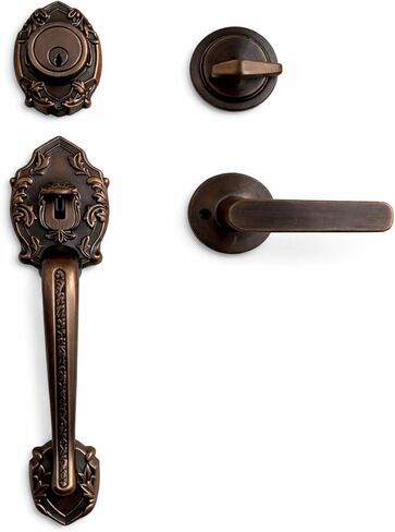LOCKSET4U Entry Door Hardware Set LAMA with Lever Handle and deadbolt, European Style, Antique Copper in Saudi Arabia