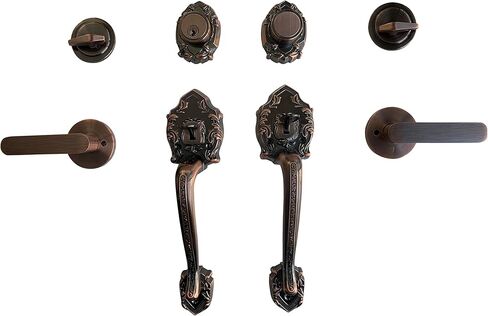 LOCKSET4U Entry Door Hardware Set LAMA with Lever Handle and deadbolt, European Style, Antique Copper in Saudi Arabia