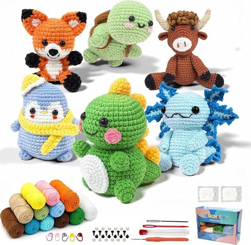 OurWarm 6PCS Crochet Kit for Beginners, Crochet Animal Kits, DIY Craft for Adults and Kids, Attached Step-by-Step Video Tutorial, Great Choice for Manual Lovers Birthday and Holiday Gifts in Saudi Arabia