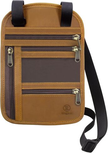 حامل جواز السفر من الجلد الطبيعي من Ringsun للسفر، محفظة رقبة رفيعة تحجب RFID مع حزام قابل للتعديل للنساء والرجال، أساسيات السفر للحفاظ على النقود وبطاقات الائتمان والمستندات آمنة، أسود in Kuwait