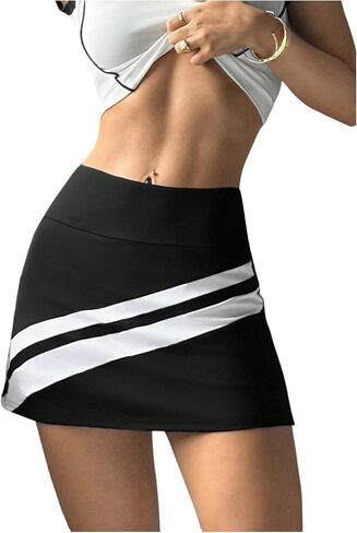 MakeMeChic Women's Striped Tennis Golf Skirt A Line Athletic Skirts Skorts with Pocket in Saudi Arabia