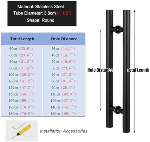 Modern Black Commercial Push Pull Glass Door Handles Double Sided Barn Door Pull Handle for Interior/Exterior Front Door 180X150cm in Saudi Arabia