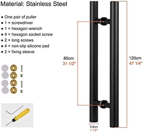 Heavy Duty Commercial Grade Stainless Steel H Shape Barn Door Handles for Interior Exterior Doors Double Sided Push Pull Handles (Black 120cm/47 1/4"*80cm) in Saudi Arabia